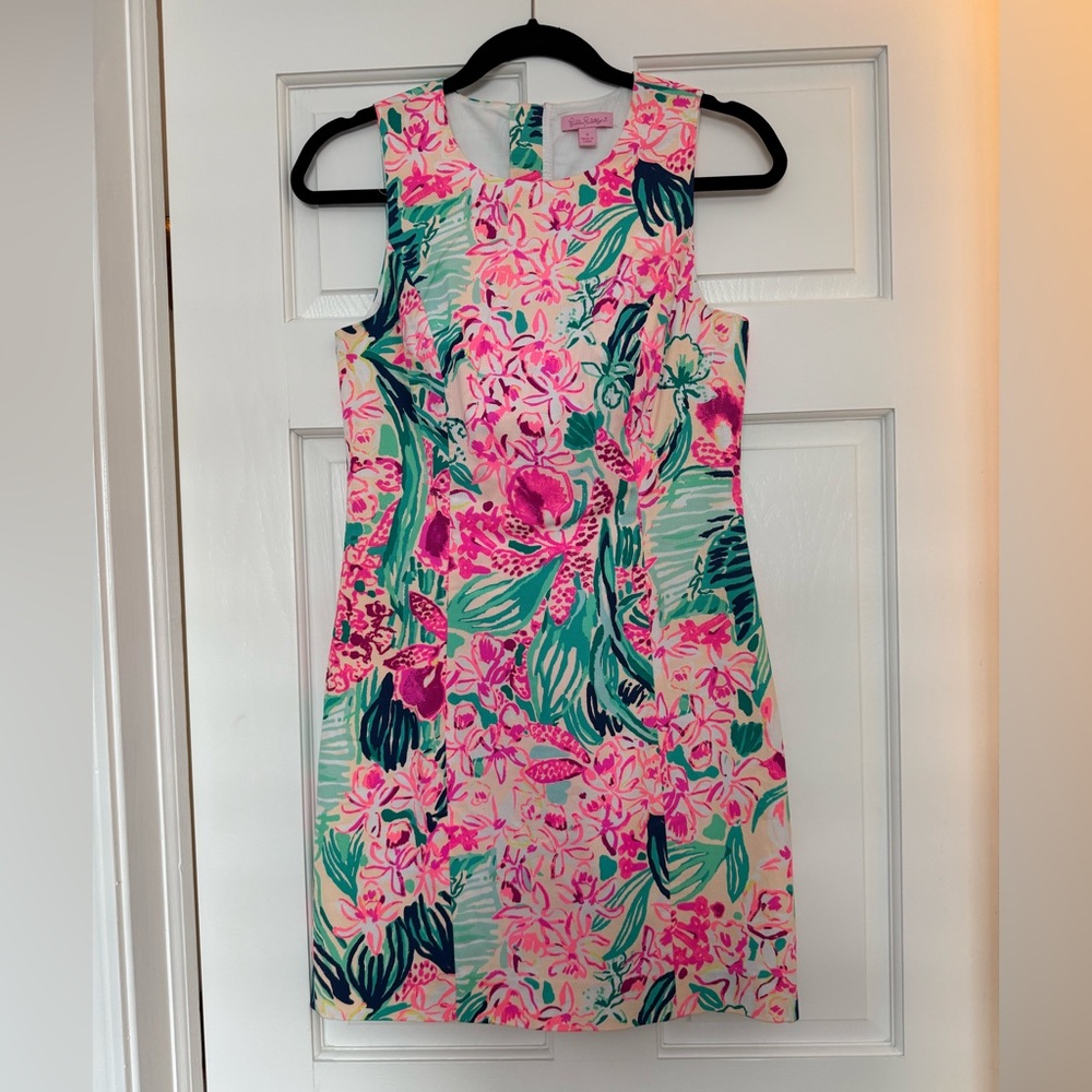 Lily Pulitzer like-New Floral Pink and Green Sleeveless Dress.